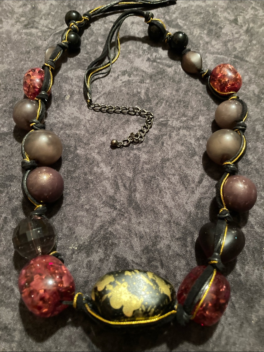 Handcrafted Boho Black and Burgundy Beaded Statement Necklace